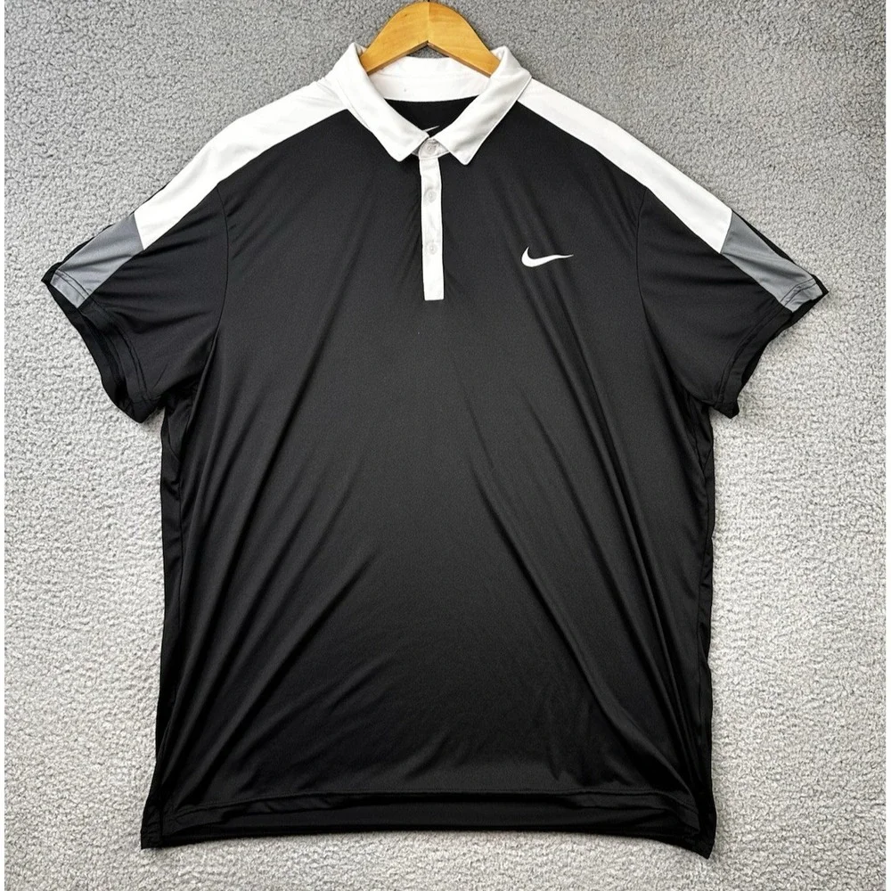 Nike Team Court Tennis Polo Shirt Mens 2XL Black Gray White Dri-Fit 644788-010